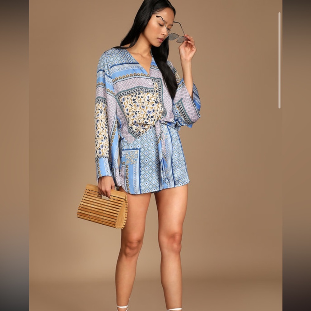 Blue Scarf Print Shorts